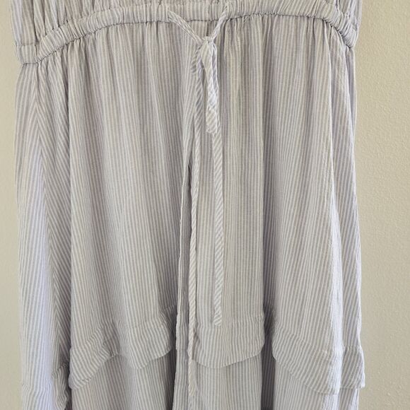 Calvin Klein Maxi Dress Sz 14 Blue Striped Linen Tiered Sleeveless A-Line - Picture 9 of 15